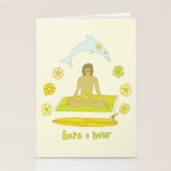 here in now surf meditate gerry lopez // retro art by surfy birdy Stationery Card Gallery Image 1