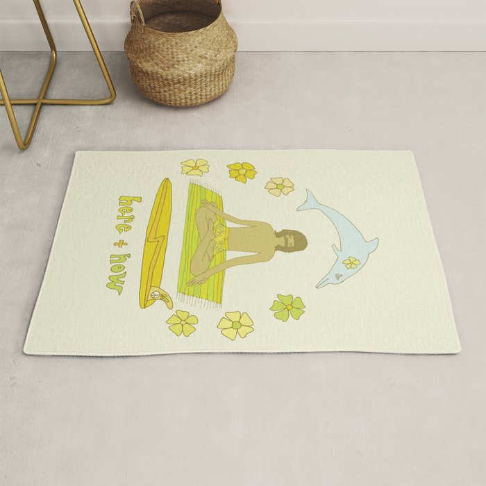 here in now surf meditate gerry lopez // retro art by surfy birdy Rug Gallery Image 1