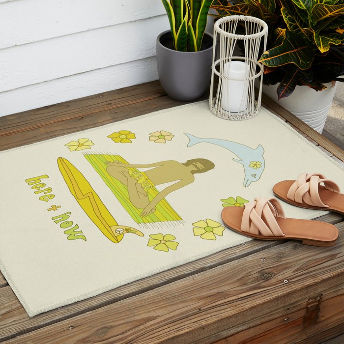 here in now surf meditate gerry lopez // retro art by surfy birdy Outdoor Rug Gallery Image 2