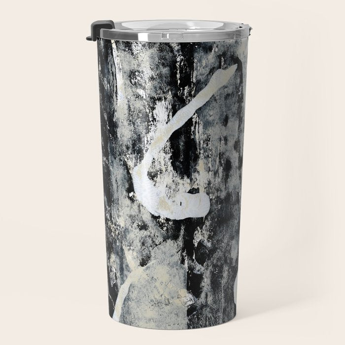 003: a vibrant abstract design in black and white by Alyssa Hamilton Art  Travel Mug Gallery Image 3