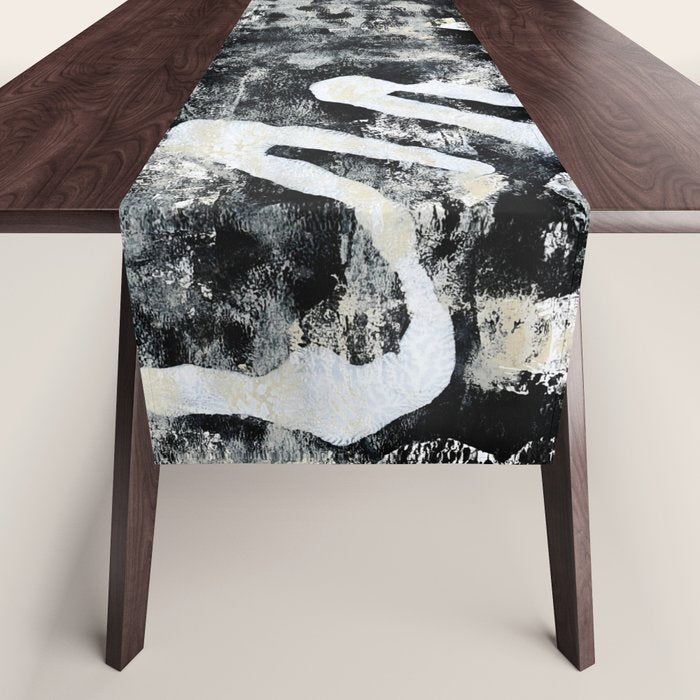 003: a vibrant abstract design in black and white by Alyssa Hamilton Art  Table Runner Gallery Image 1