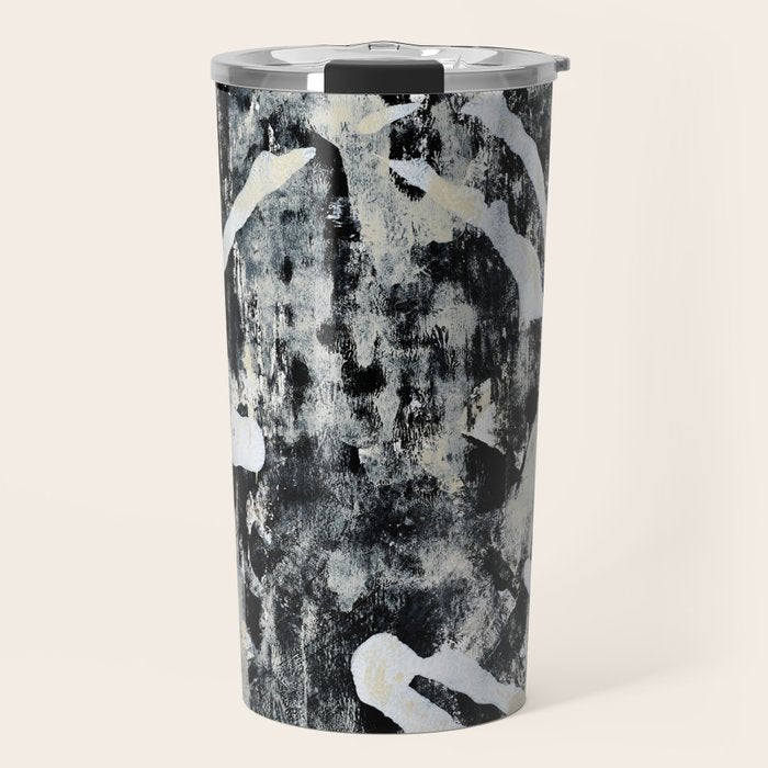 003: a vibrant abstract design in black and white by Alyssa Hamilton Art  Travel Mug Gallery Image 1