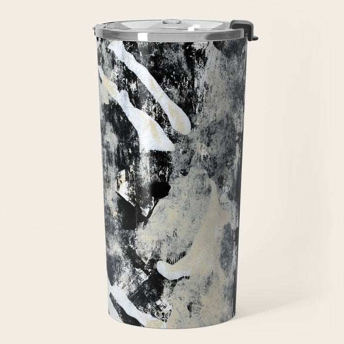 003: a vibrant abstract design in black and white by Alyssa Hamilton Art  Travel Mug Gallery Image 2