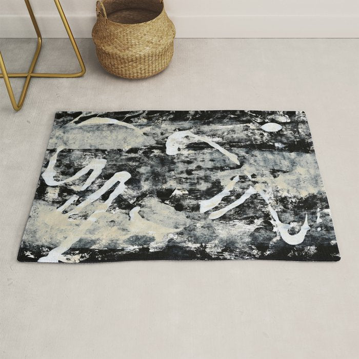 003: a vibrant abstract design in black and white by Alyssa Hamilton Art  Rug Gallery Image 1