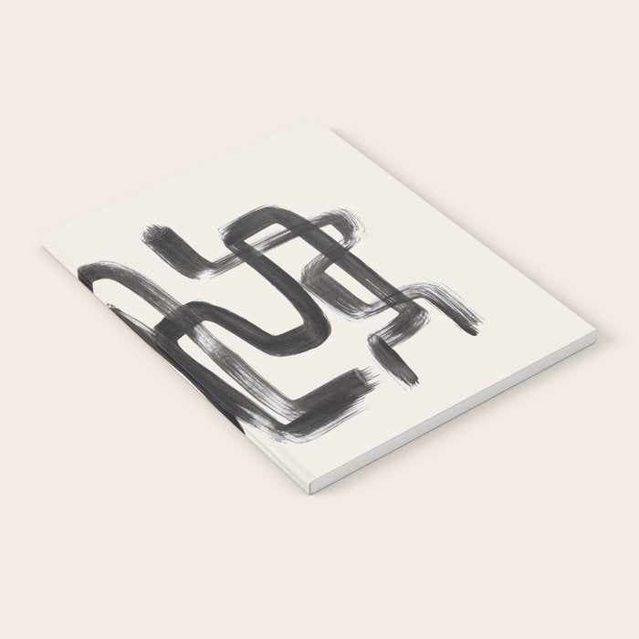 Mid Century Modern Minimalist Abstract Art Brush Strokes Black & White Ink Art Pipe Maze Notebook Gallery Image 2