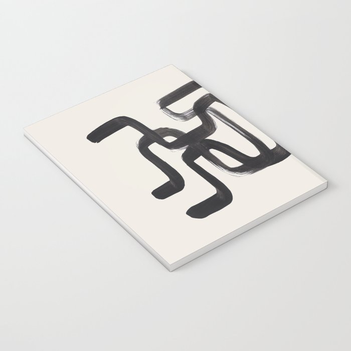 Mid Century Modern Minimalist Abstract Art Brush Strokes Black & White Ink Art Pipe Maze Notebook Gallery Image 3