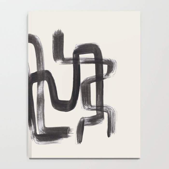 Mid Century Modern Minimalist Abstract Art Brush Strokes Black & White Ink Art Pipe Maze Notebook Gallery Image 4