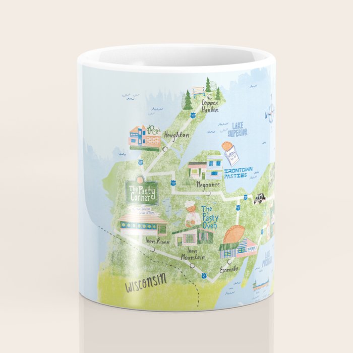Map of Northern Michigan - Pasty Tour in Blue Coffee Mug Gallery Image 4