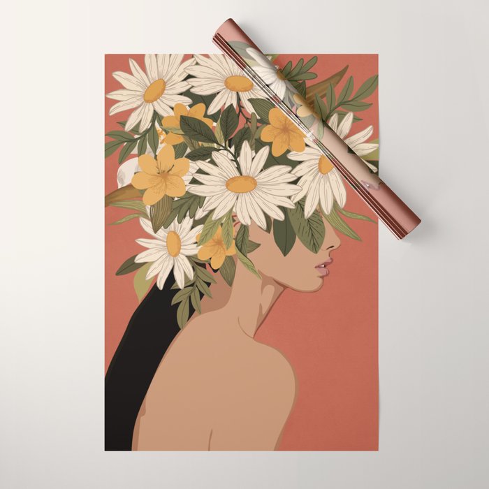 Woman With Flowers 2 Wrapping Paper Gallery Image 1