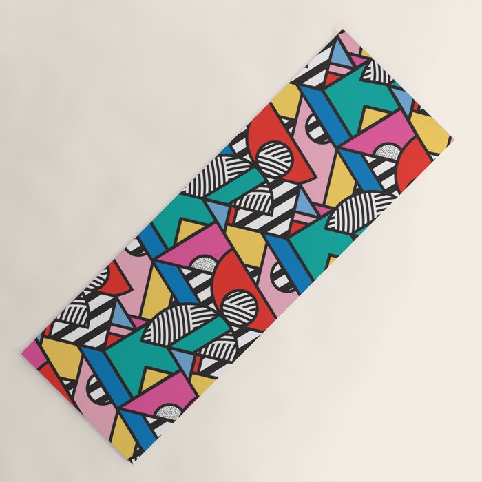 Colorful Memphis Milano Modern Geometric Shapes - 80s 90s retro electroclash pop art Aztec Yoga Mat Gallery Image 1