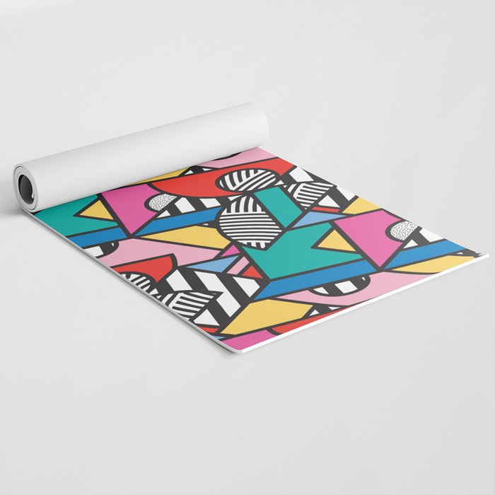 Colorful Memphis Milano Modern Geometric Shapes - 80s 90s retro electroclash pop art Aztec Yoga Mat Gallery Image 2