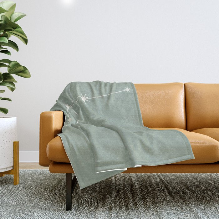 Aquarius Zodiac Star Constellation Line Art Soft Sage Throw Blanket Gallery Image 1