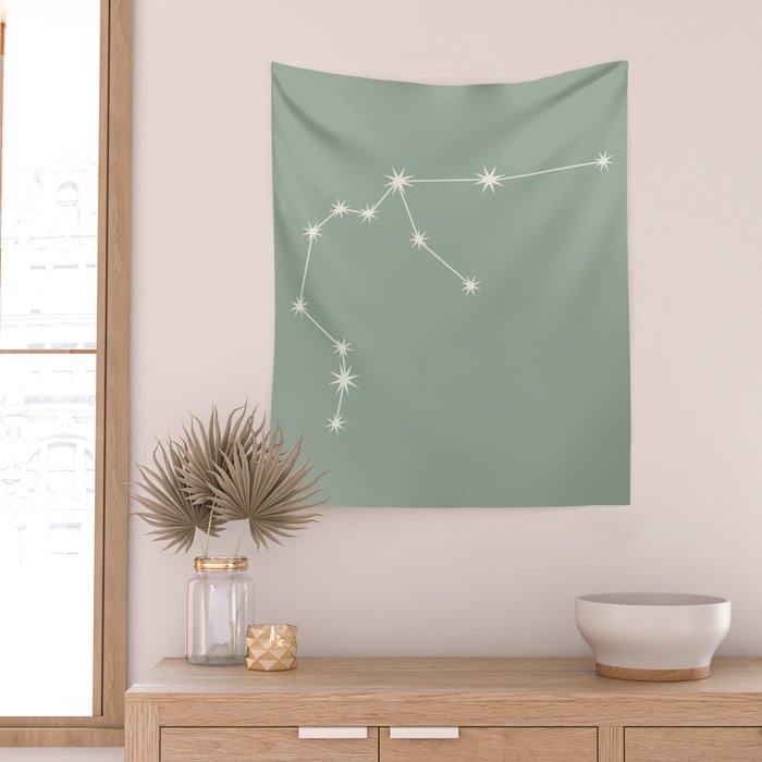 Aquarius Zodiac Star Constellation Line Art Soft Sage Wall Tapestry Gallery Image 2