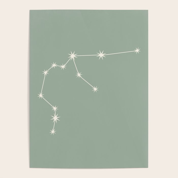 Aquarius Zodiac Star Constellation Line Art Soft Sage Poster Gallery Image 1