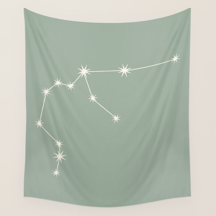 Aquarius Zodiac Star Constellation Line Art Soft Sage Wall Tapestry Gallery Image 1