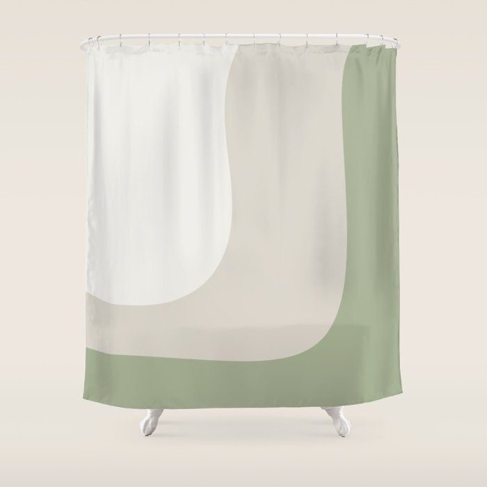 Triple Wave Modern Minimalist Abstract Pattern in Sage Green, Beige, and Cream Shower Curtain Gallery Image 1