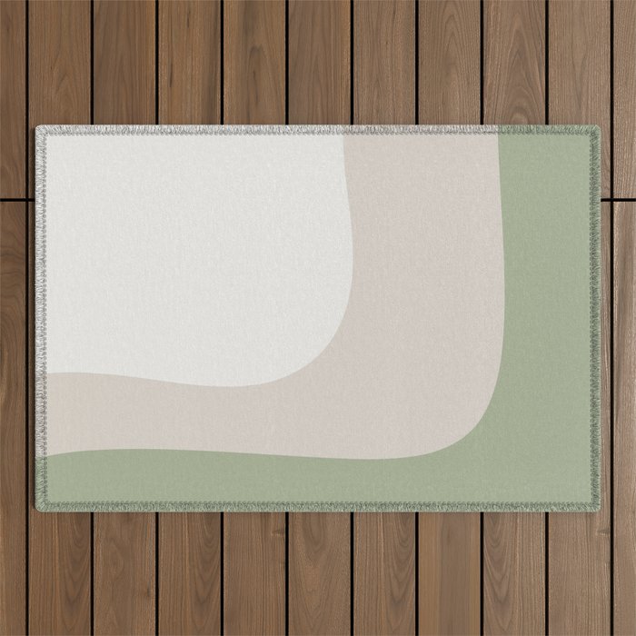 Triple Wave Modern Minimalist Abstract Pattern in Sage Green, Beige, and Cream Outdoor Rug Gallery Image 1