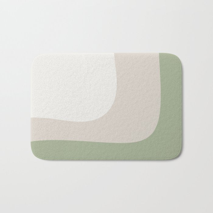 Triple Wave Modern Minimalist Abstract Pattern in Sage Green, Beige, and Cream Bath Mat Gallery Image 1