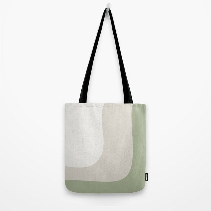 Triple Wave Modern Minimalist Abstract Pattern in Sage Green, Beige, and Cream Tote Bag Gallery Image 2