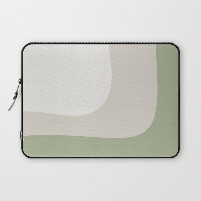 Triple Wave Modern Minimalist Abstract Pattern in Sage Green, Beige, and Cream Laptop Sleeve Gallery Image 1