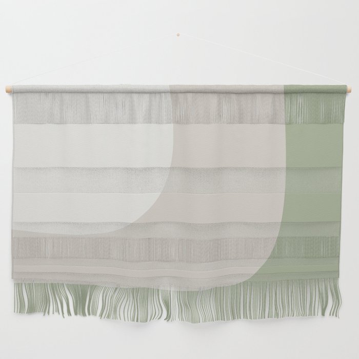 Triple Wave Modern Minimalist Abstract Pattern in Sage Green, Beige, and Cream Wall Hanging Gallery Image 1