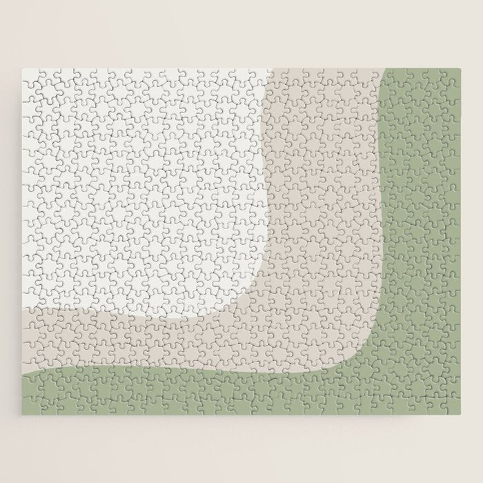 Triple Wave Modern Minimalist Abstract Pattern in Sage Green, Beige, and Cream Jigsaw Puzzle Gallery Image 1