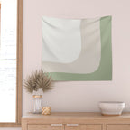 Triple Wave Modern Minimalist Abstract Pattern in Sage Green, Beige, and Cream Wall Tapestry Gallery Image 2