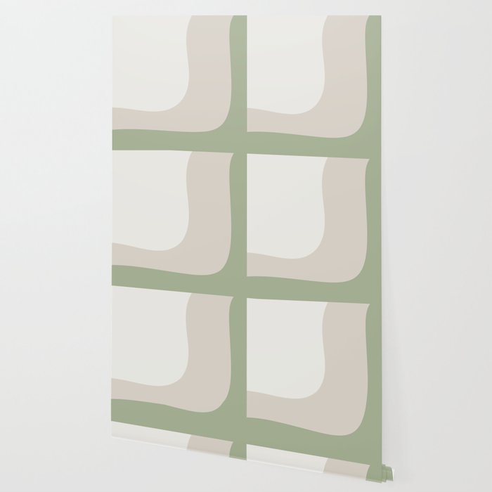 Triple Wave Modern Minimalist Abstract Pattern in Sage Green, Beige, and Cream Wallpaper Gallery Image 2