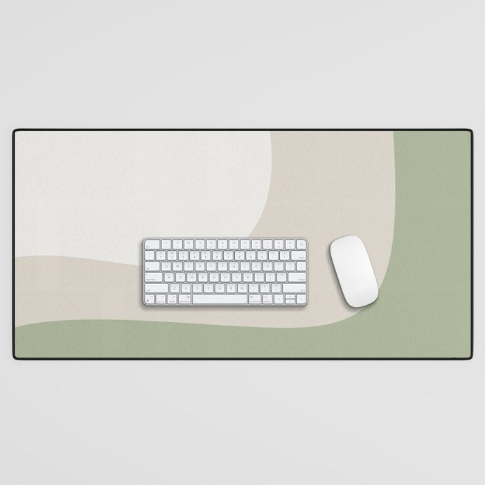 Triple Wave Modern Minimalist Abstract Pattern in Sage Green, Beige, and Cream Desk Mat Gallery Image 1