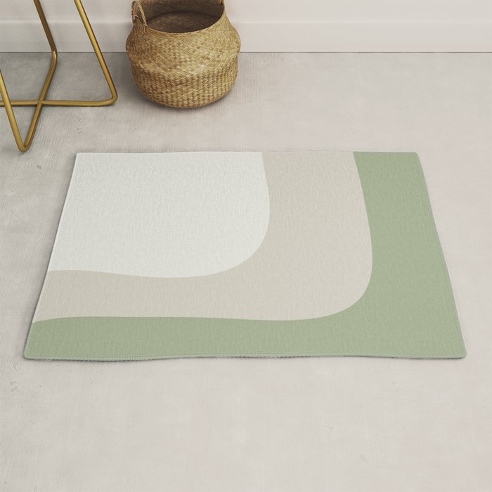 Triple Wave Modern Minimalist Abstract Pattern in Sage Green, Beige, and Cream Rug Gallery Image 1