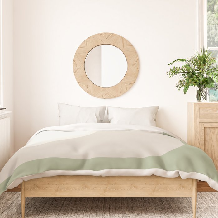 Triple Wave Modern Minimalist Abstract Pattern in Sage Green, Beige, and Cream Duvet Cover Gallery Image 3