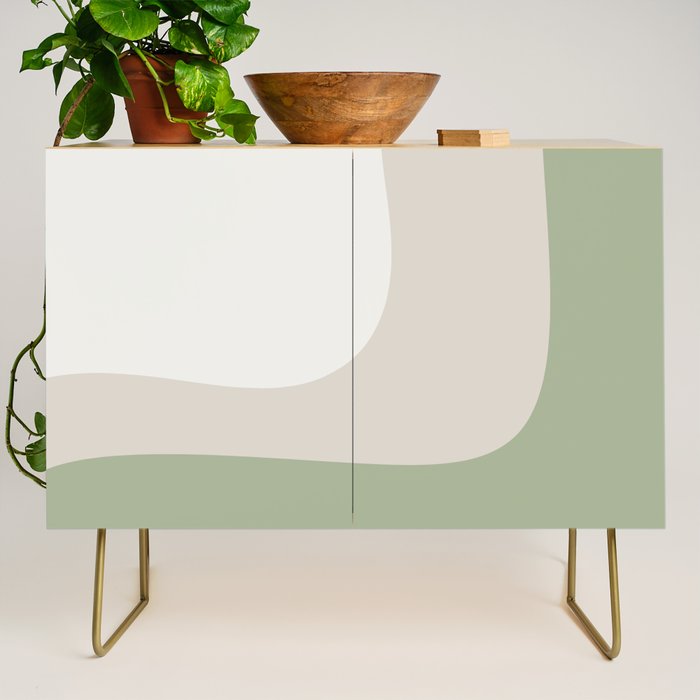Triple Wave Modern Minimalist Abstract Pattern in Sage Green, Beige, and Cream Credenza Gallery Image 1