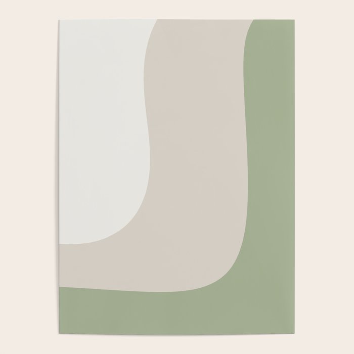 Triple Wave Modern Minimalist Abstract Pattern in Sage Green, Beige, and Cream Poster Gallery Image 4
