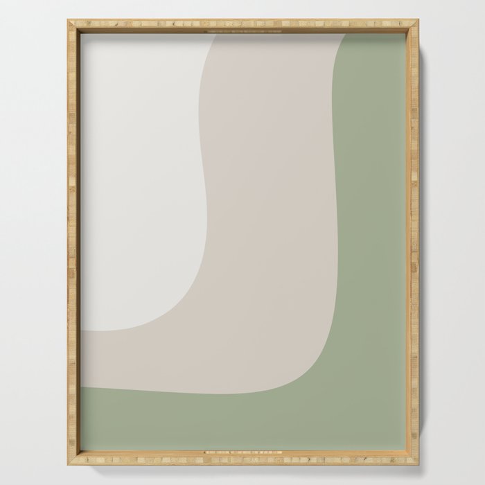 Triple Wave Modern Minimalist Abstract Pattern in Sage Green, Beige, and Cream Serving Tray Gallery Image 1