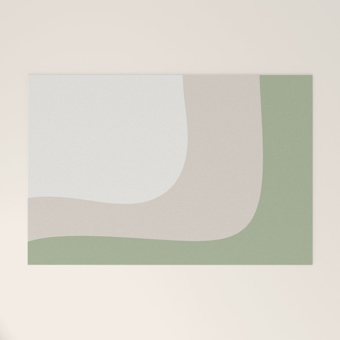 Triple Wave Modern Minimalist Abstract Pattern in Sage Green, Beige, and Cream Welcome Mat Gallery Image 1