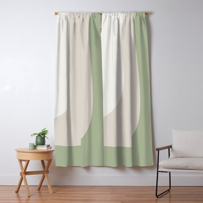 Triple Wave Modern Minimalist Abstract Pattern in Sage Green, Beige, and Cream Window Curtain Gallery Image 1