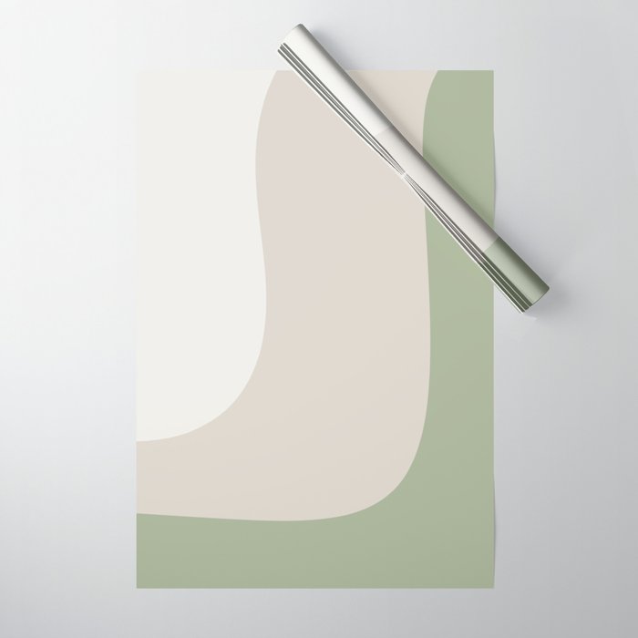 Triple Wave Modern Minimalist Abstract Pattern in Sage Green, Beige, and Cream Wrapping Paper Gallery Image 1