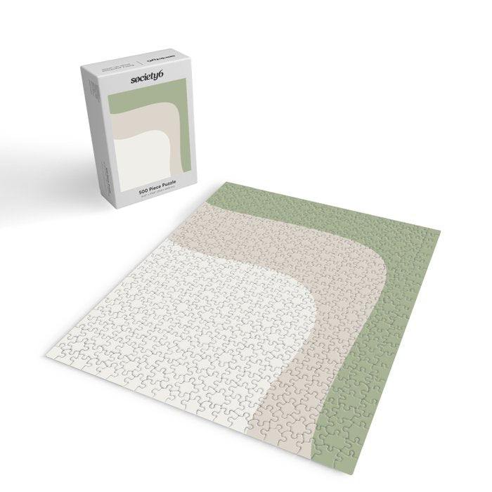 Triple Wave Modern Minimalist Abstract Pattern in Sage Green, Beige, and Cream Jigsaw Puzzle Gallery Image 2