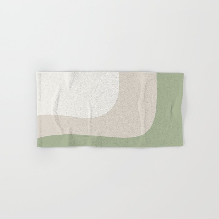 Triple Wave Modern Minimalist Abstract Pattern in Sage Green, Beige, and Cream Bath Towel Gallery Image 1