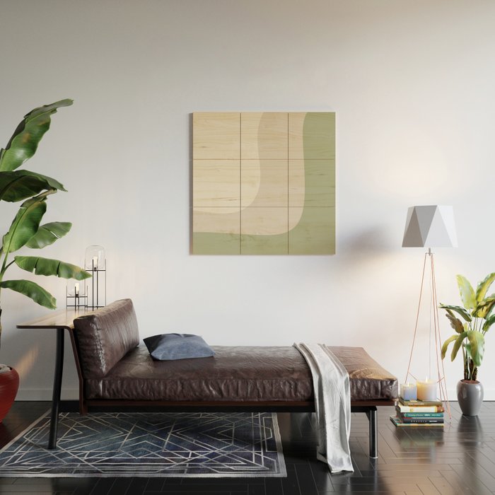 Triple Wave Modern Minimalist Abstract Pattern in Sage Green, Beige, and Cream Wood Wall Art Gallery Image 2