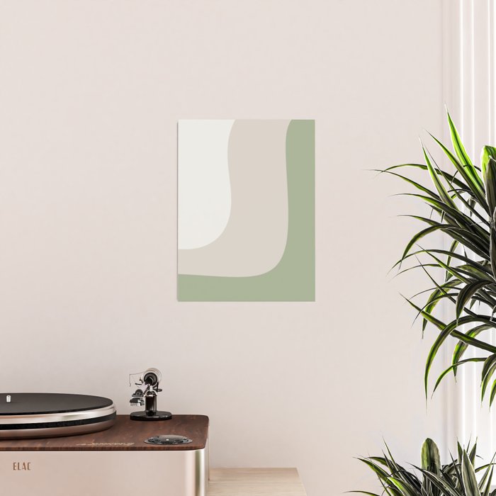 Triple Wave Modern Minimalist Abstract Pattern in Sage Green, Beige, and Cream Poster Gallery Image 2