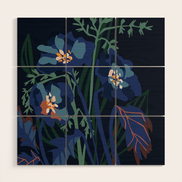 Wild flowers â modern floral illustration Wood Wall Art Gallery Image 1