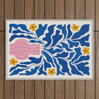 Summer Bloom: Electric Blue Leaves & Golden Poppies Outdoor Rug Gallery Image 1