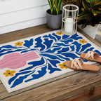 Summer Bloom: Electric Blue Leaves & Golden Poppies Outdoor Rug Gallery Image 2
