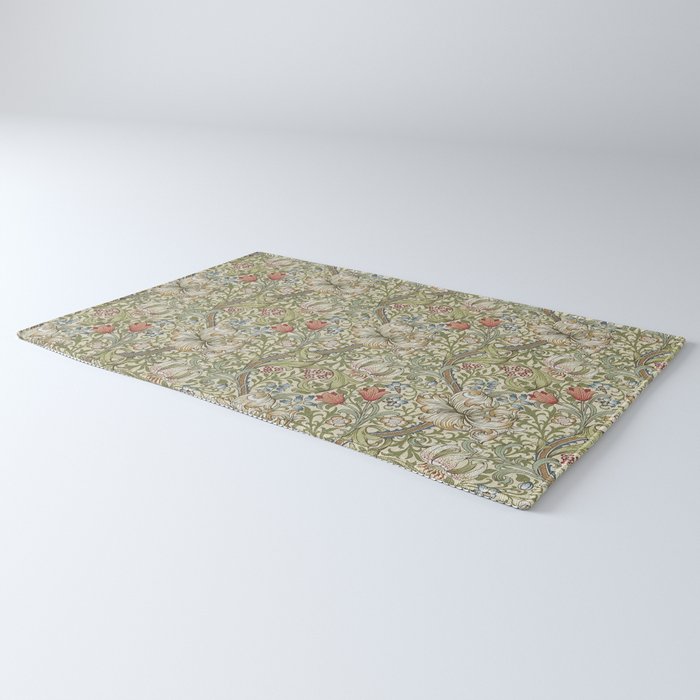 William Morris Golden Lily Minor Green Gold Vintage Pattern  Rug Gallery Image 3