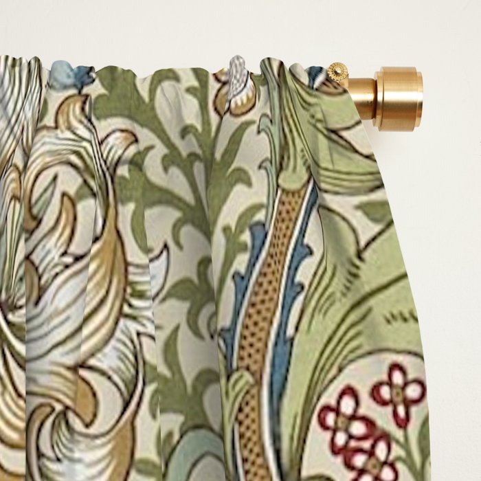 William Morris Golden Lily Minor Green Gold Vintage Pattern  Window Curtain Gallery Image 2