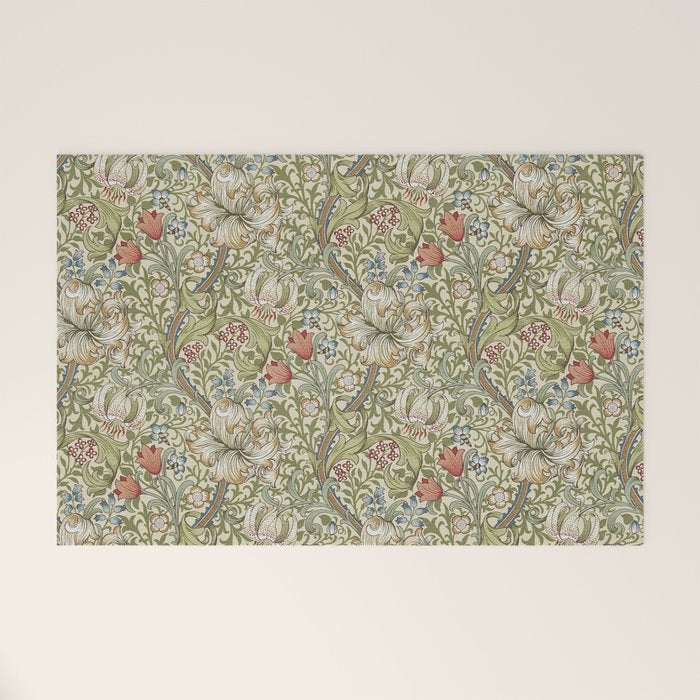 William Morris Golden Lily Minor Green Gold Vintage Pattern  Welcome Mat Gallery Image 1