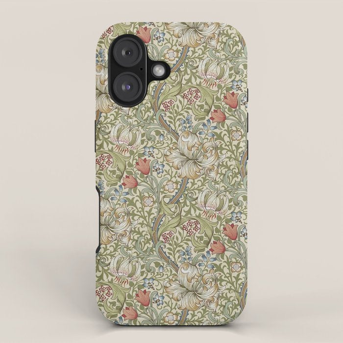 William Morris Golden Lily Minor Green Gold Vintage Pattern  iPhone Case Gallery Image 1