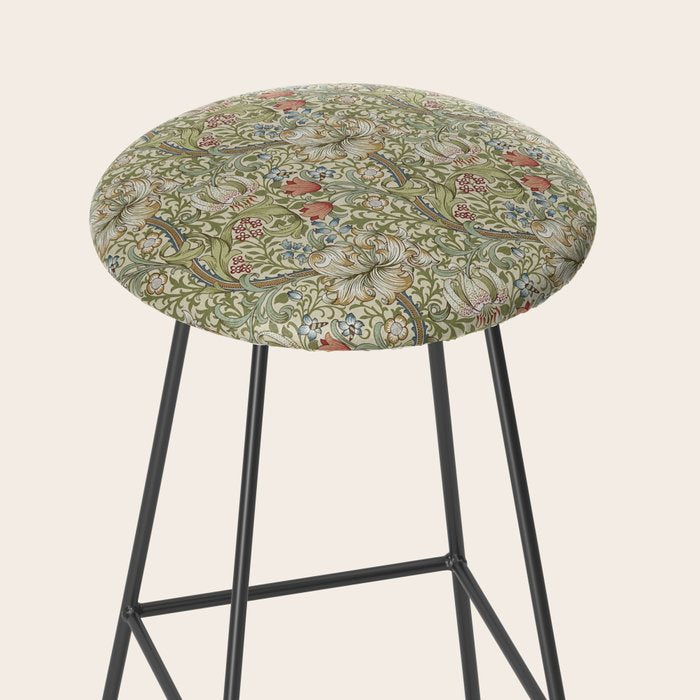 William Morris Golden Lily Minor Green Gold Vintage Pattern  Stool Gallery Image 2