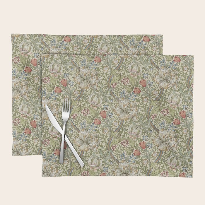 William Morris Golden Lily Minor Green Gold Vintage Pattern  Placemat Gallery Image 1